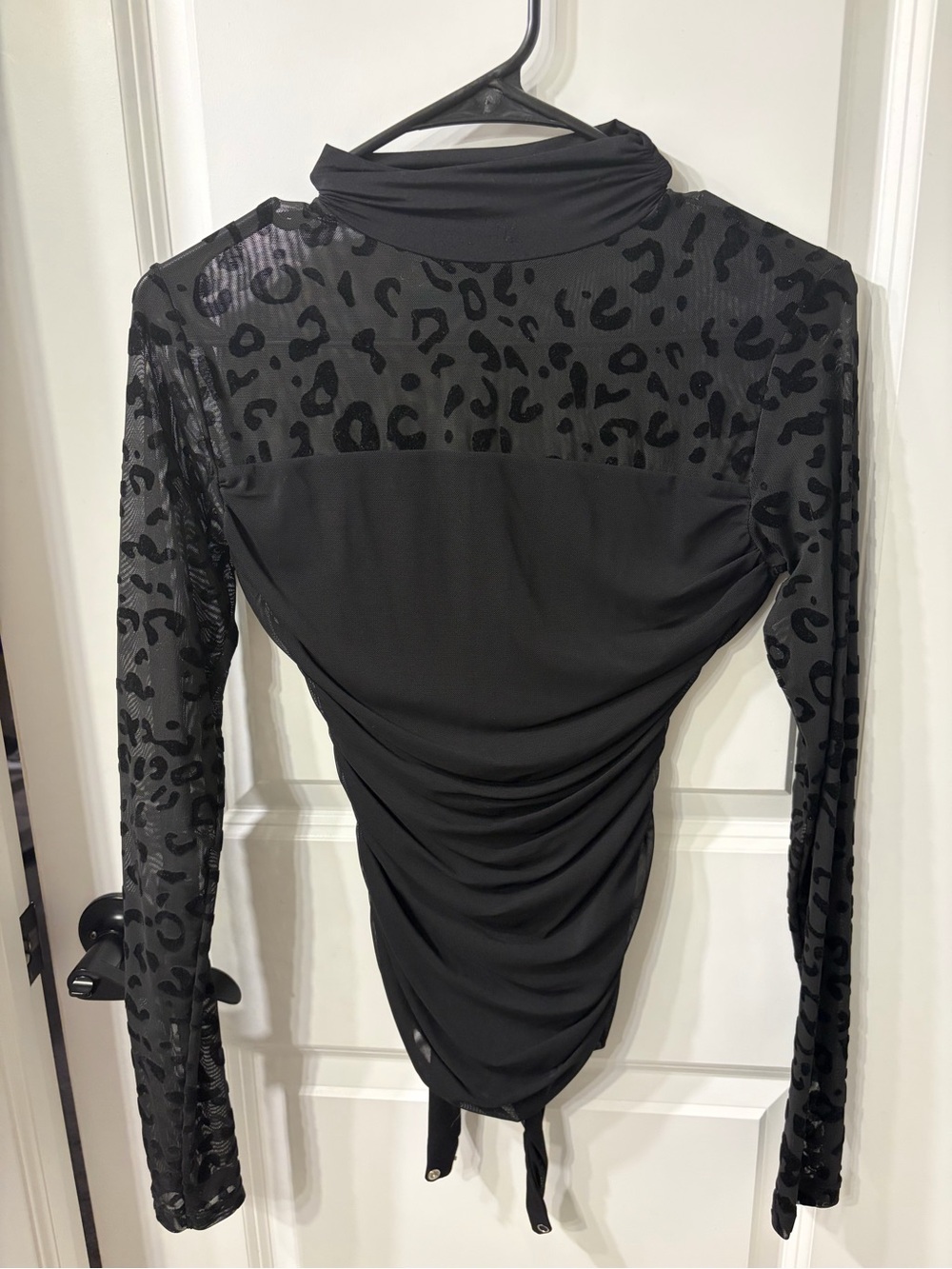 Black Sheer Leopard-Print Mock Neck Women’s Top